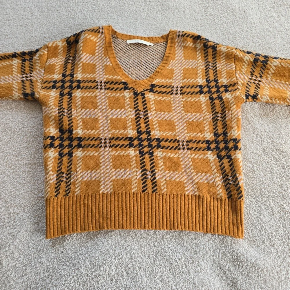 Astr The Label V-neck Mustard Yellow Plaid Sweater Sz M Academia Preppy Y2K Vibe